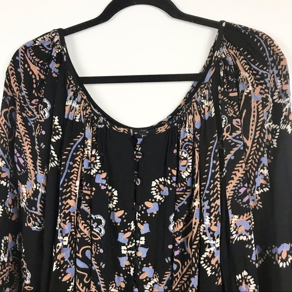 Free People Black Paisley Button Front Tunic Top - Picture 5 of 10